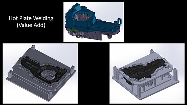 Hot plate welding tooling for automotive component